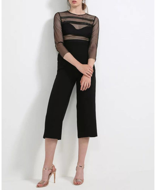 Sheer Detailed Wide Legged Jumpsuit